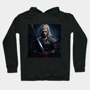 Witcher with sword on dark background Hoodie